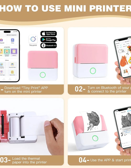 Load image into Gallery viewer, Thermal Mini Printer, Portable Inkless Bluetooth Sticker Maker with 10 Rolls Paper, Pink
