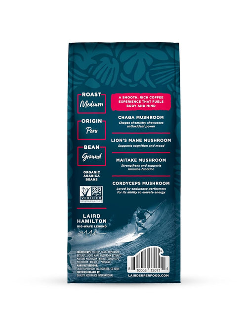 Load image into Gallery viewer, Peruvian Medium Roast Coffee with Functional Mushrooms, Certified Organic Peruvian Ground Coffee Beans, Gluten-Free, Dairy-Free, Non-Gmo, Paleo, Keto Friendly, 12 Oz. Bag
